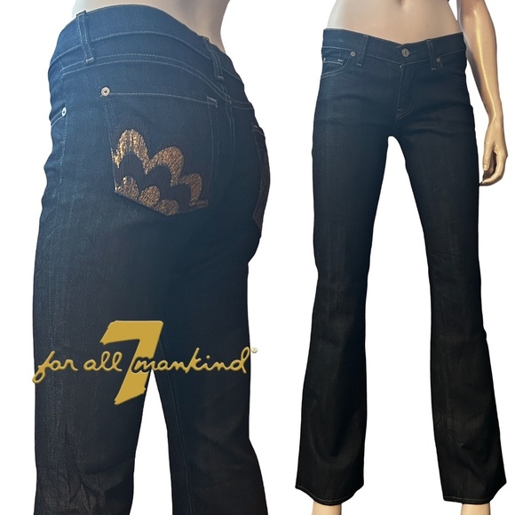 7 FOR ALL MANKIND Jeans Bootcut Pants Low Rise Gold Pocket Vintage Made USA NWOT - Picture 16 of 16